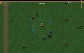 A swarm around the player in Vampire Survivors